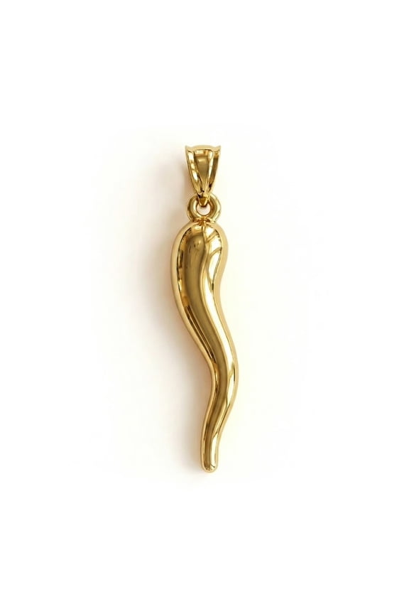Gold Large Italian Horn Charm - 10 Karat Solid Gold - Dangle Charm - Cornicello Charm Pendant