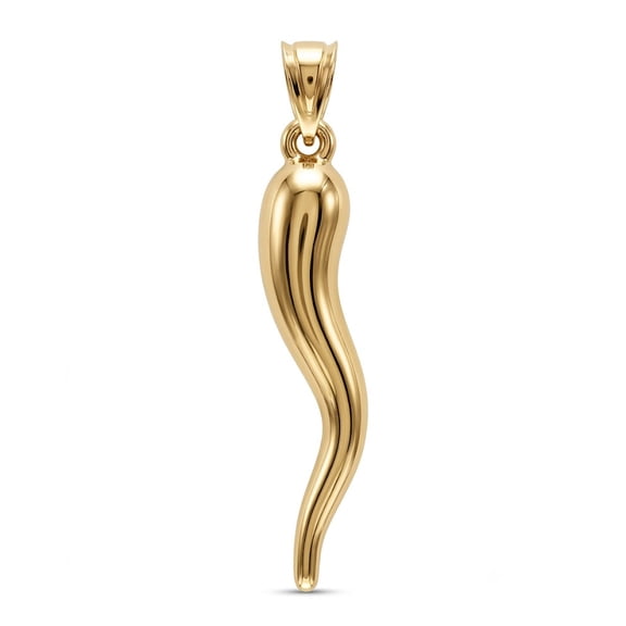 Gold Large Italian Horn Charm - 10 Karat Solid Gold - Dangle Charm - Cornicello Charm Pendant