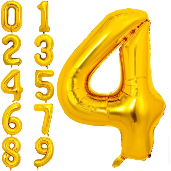 Gold Large Numbers Balloons 0-9 Giant Jumbo Number 4 Digit Helium Balloons, Big Foil Mylar Number Balloons for Birthday Party Anniversary Supplies Decorations
