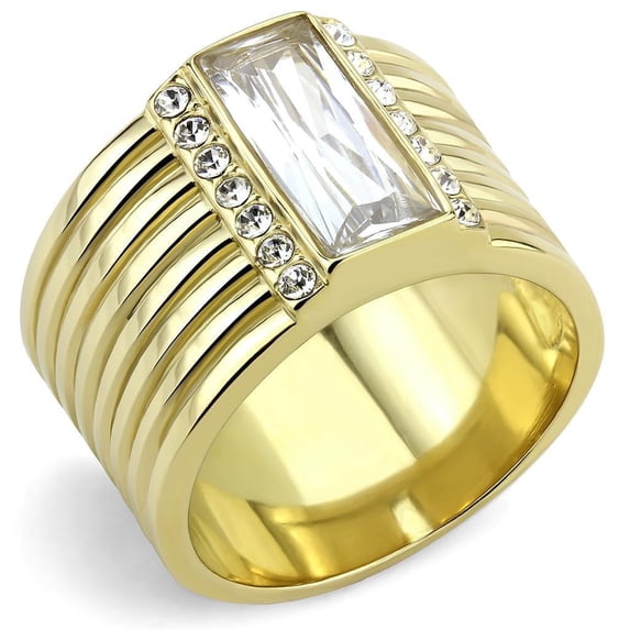 Gold Larrge Womens Ring Stainless Steel Anillo Color Oro Para Mujer Acero Inoxidable