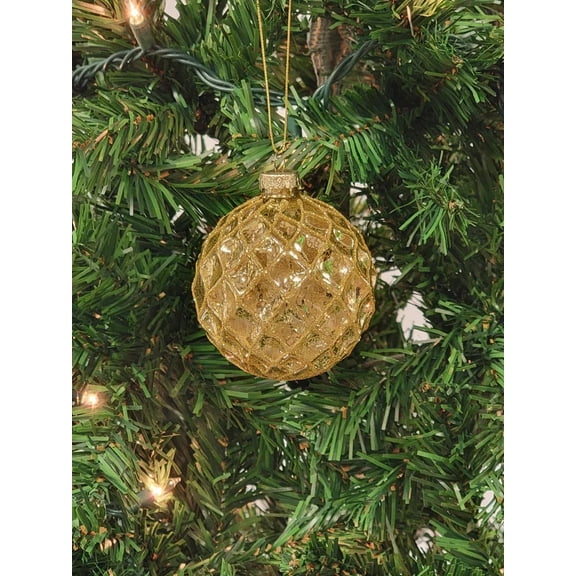 Gold Lattice Pattern Ball Glass Christmas Ornament F07M7-10-LH76-24002