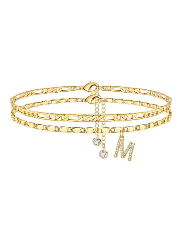 Mothers Day Anklets for Women 14K Gold Plated Initial Charm Romantic CZ Letter Ankle Bracelet Dainty Jewelry Birthday Gifts for Women