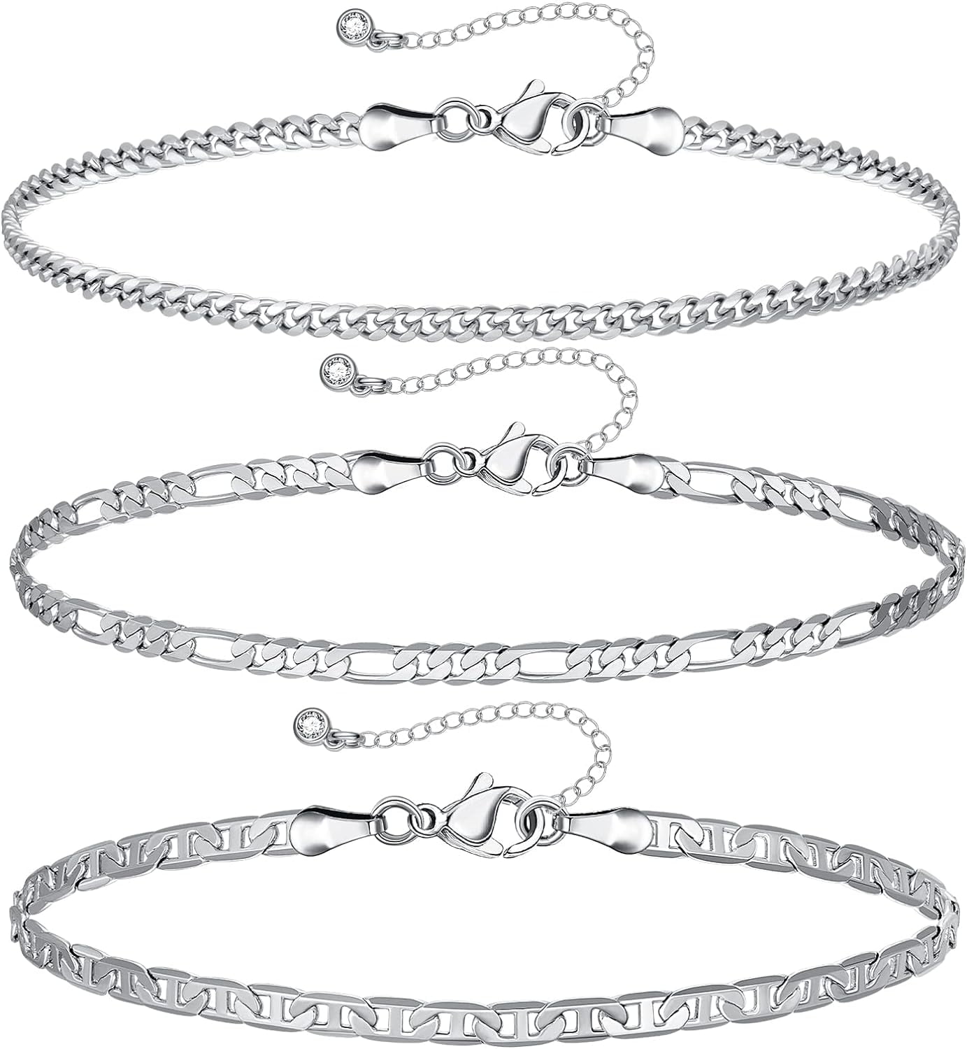 Gold Layered Ankle Bracelets for Women, Dainty 14k Gold Plated Layering