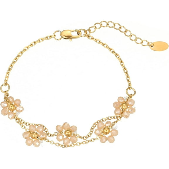 Gold Layered Bracelet, Non Tarnish, Adjustable, with Crystal Flower for Women