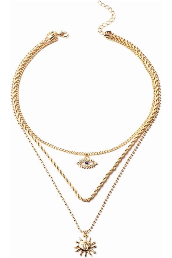Gold Layered Evil Eye Chokers Necklaces for Woman,Gold Plated Dainty Choker Long Necklace Pendant,Turkish Lucky Fatima Evil Eye Jewelry