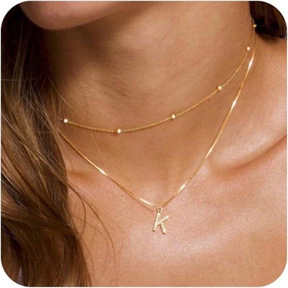 Gold Layered Initial Necklaces For Women - 14K Gold Plated Dainty Layered Letter A-Z Pendent Choker Necklaces For Women Trendy Jewelry Gifts[o5319]