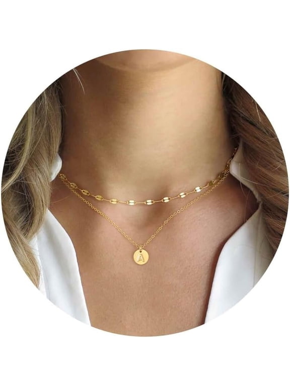 Gold Layered Initial Necklaces for Women - 14K Gold Plated Personalized Dainty Layered Letter A-Z Pendent Choker Necklaces for Women Trendy Jewelry Gifts