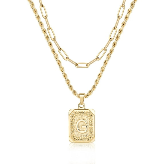 Gold Layered Initial Necklaces for Women 14K Gold Plated Paperclip Link Rope Chain Initial Pendant Necklaces for Women Jewelry Gifts