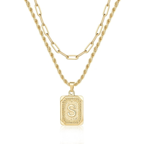 Gold Layered Initial Necklaces for Women 14K Gold Plated Paperclip Link Rope Chain Initial Pendant Necklaces for Women Jewelry Gifts