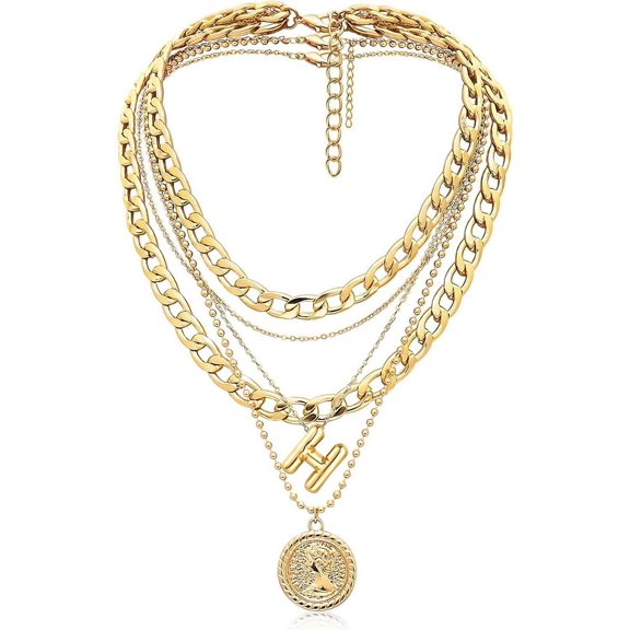 Gold Layered Necklaces For Women Trendy Balloon Initial Pendant Necklace Dainty Chunky Chain Choker Necklaces Jewelry Birthday Gifts[o2966]