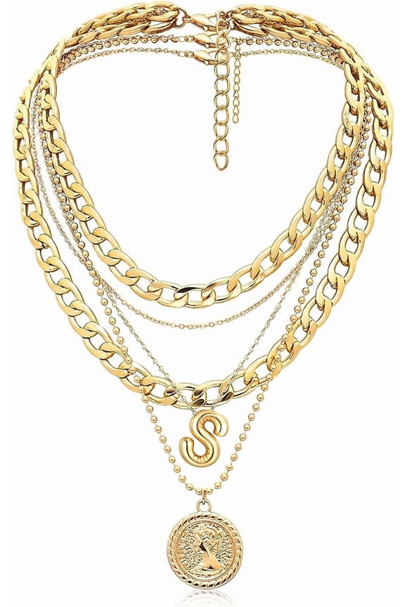 Gold Layered Necklaces For Women Trendy Balloon Initial Pendant Necklace Dainty Chunky Chain Choker Necklaces Jewelry Birthday Gifts[o2968]