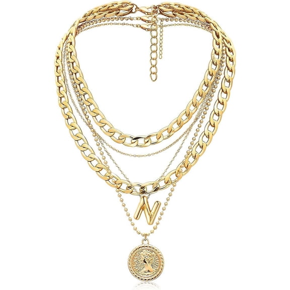 Gold Layered Necklaces For Women Trendy Balloon Initial Pendant Necklace Dainty Chunky Chain Choker Necklaces Jewelry Birthday Gifts[o2980]