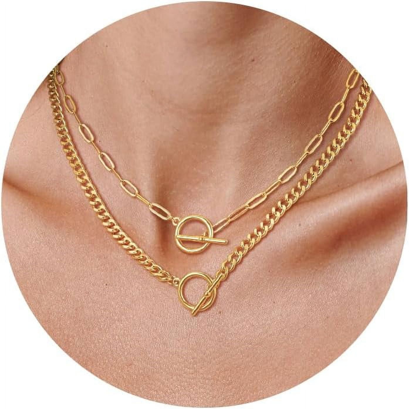 Coin Necklace Gold Chain Stack Rrdaily Gold Layered Stack Necklace Set For  Women, Retro Thick Cuban