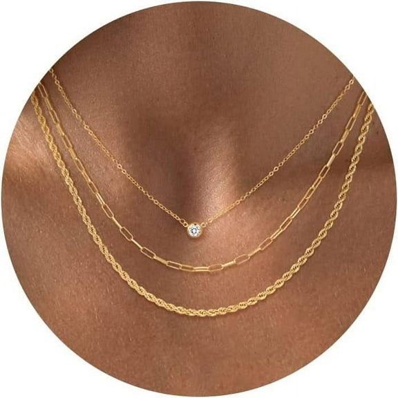 Gold Layered Necklaces for Women, 14K Dainty Gold Chain Necklace Women Trendy Cuban Link Paperclip Chain Toggle Clasp Necklace Fashion Chunky Jewelry for Women
