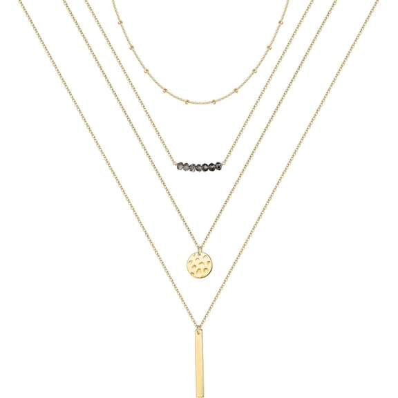 Gold Layered Necklaces For Women - 14K Gold Plated Handmade Multilayer Bar Pearls Coin Disc Moon Butterfly Medallion Adjustable Dainty Layered Choker Necklaces For Women Jewelry[o1349]