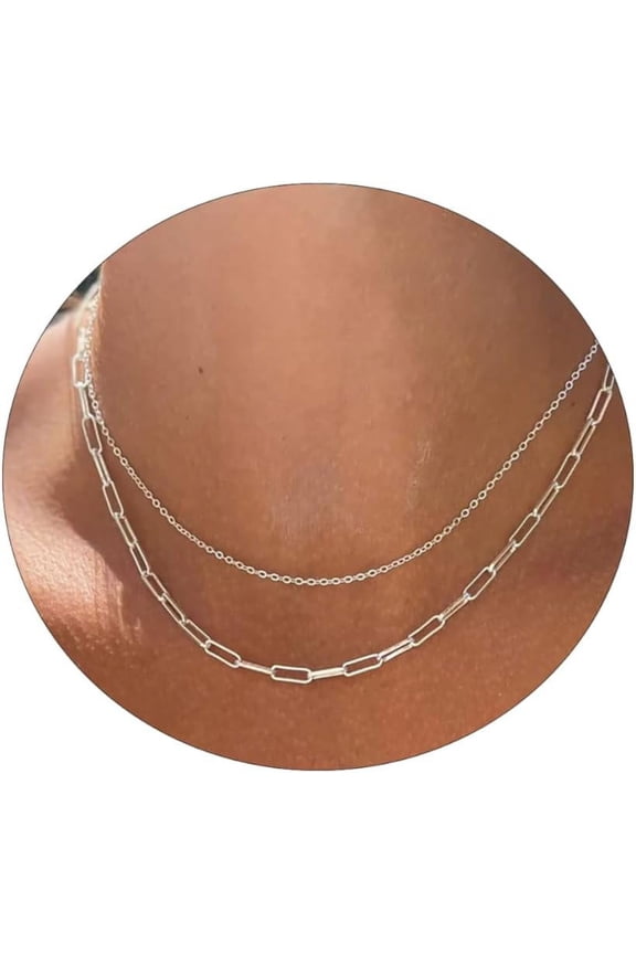 Gold Layered Necklaces For Women, 14K Gold Plated/Silver Dainty Link Chain Paperclip Twist Rope Disc Lightning Satellite Pendant Necklace Adjustable Choker Necklace Jewelry Gifts For Women[Z3439]