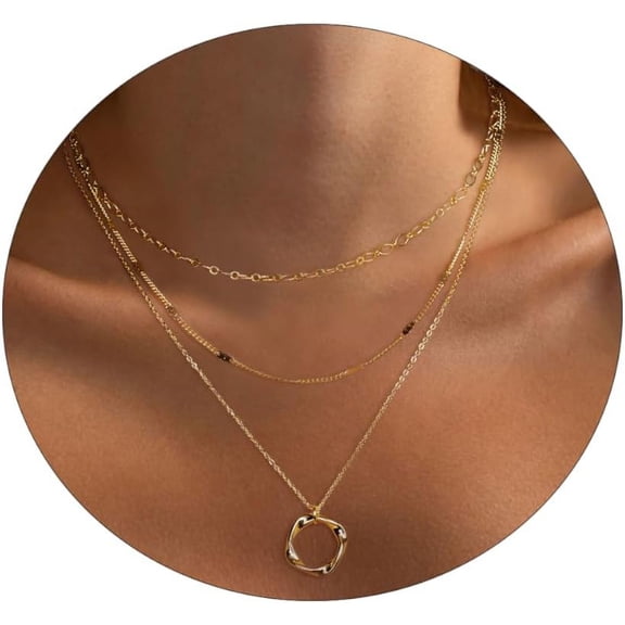 Gold Layered Necklaces For Women, 14K Gold Plated/Silver Dainty Link Chain Paperclip Twist Rope Disc Lightning Satellite Pendant Necklace Adjustable Choker Necklace Jewelry Gifts For Women[Z3441]