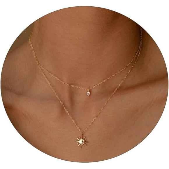 Gold Layered Necklaces For Women, 14K Gold Plated/Silver Dainty Link Chain Paperclip Twist Rope Disc Lightning Satellite Pendant Necklace Adjustable Choker Necklace Jewelry Gifts For Women[Z3443]