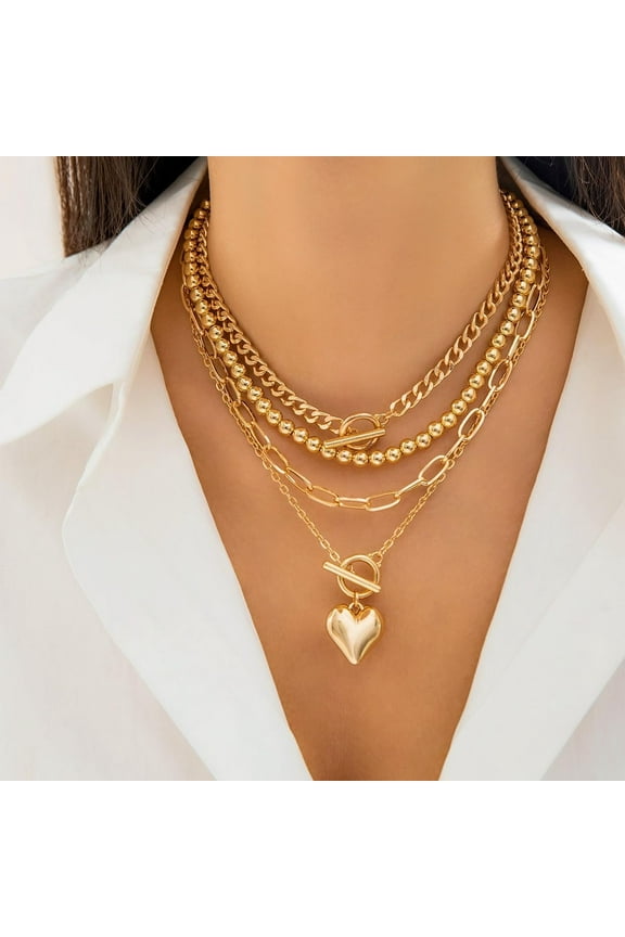 Gold Layered Necklaces for Women Chunky Gold Necklace Herringbone Paperclip Chain Necklace Dainty Cuban Stacking Coin Heart Star Cross Pendant T Bar Necklace Gold Jewelry Gifts