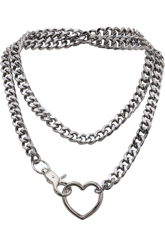 Gold Layered Necklaces for Women, Silver Cuban Slip Chain Heart O-ring Chunky Chain Necklace, 36 Inches Adjustable Lariat Heart Y-Necklace for Women and Men, Goth Jewelry Necklace