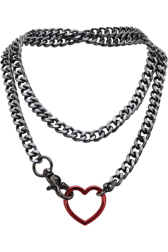 Gold Layered Necklaces for Women, Silver Cuban Slip Chain Heart O-ring Chunky Chain Necklace, 36 Inches Adjustable Lariat Heart Y-Necklace for Women and Men, Goth Jewelry Necklace