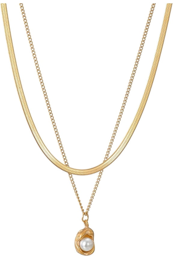 Gold Layered Necklaces for Women,Pearl Pendant Snake Chain Choker Necklace Trendy Statement Necklace,Aesthetic Party Jewelry Accessories Gifts