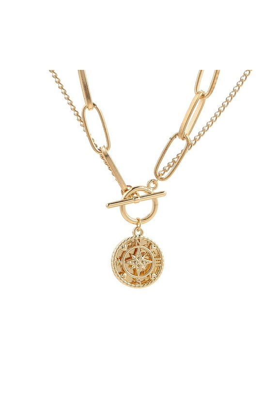 Gold Layered Necklaces for Women, Thick Bar Stacking Necklace, Alloy Pendant Necklace Choker Jewelry for Women