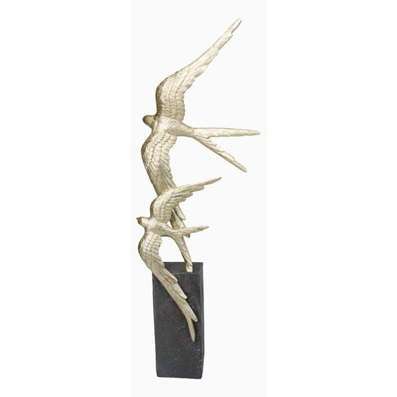 Gold Leaf 2 Acrobatic Raptor Swallow Birds In Flight On Black Base Figurine 19"H