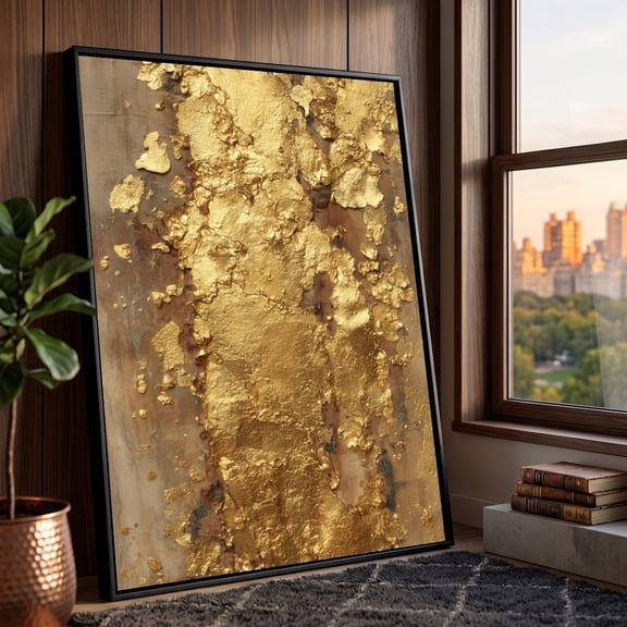 Gold Leaf Abstract Art Art Metallic Luxe Wall Decor Contemporary Shimmering Design
