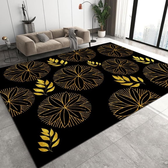 Gold Leaf Area Rugs, Creative Aesthetics Non Slip Indoor Rug, Durable Washable Carpet for Floor Decoration in Homes, Offices, 2' x 3'