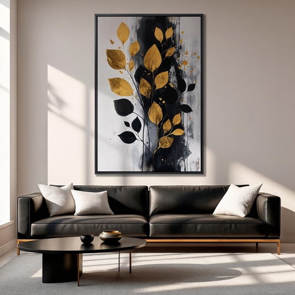 Gold Leaf Art Modern Black and White Foliage Print Poster Decor For Living Room Bedroom, Unframed Canvas Size 8x12