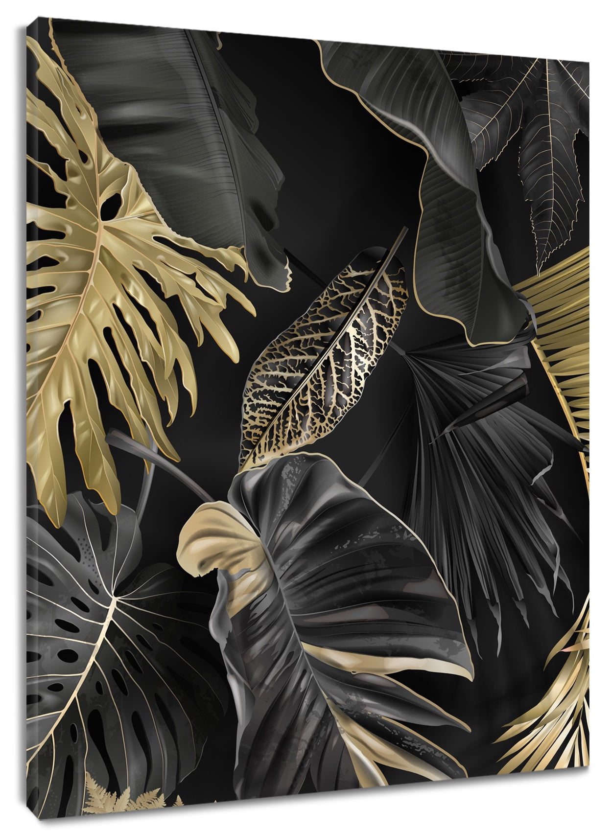Gold Leaf Canvas Wall Art Black Gold Botanical Tropical Plant Leaves ...