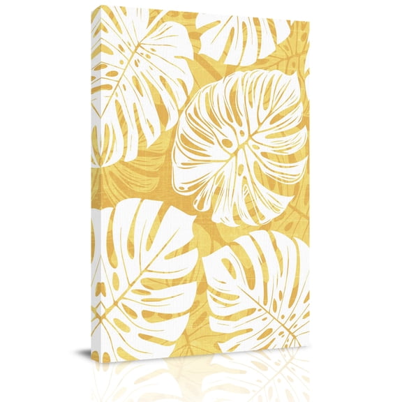 Gold Leaf Canvas Wall Art for Living Room, Tropical Country Watercolor Jungle Botanical Yellow Leaves Wall Decor Framed Artwork Pictures Ready to Hang for Bedroom Office Home Decor