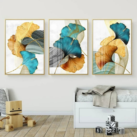 Gold Leaf Canvas Wall Art,Without frame,Ready To Hang Living Room Bedroom Office Home Decoration,Modern Artwork Print,Contemporary Wall Decor,Canvas Wall Artwork,D,1 Set/3Pcs