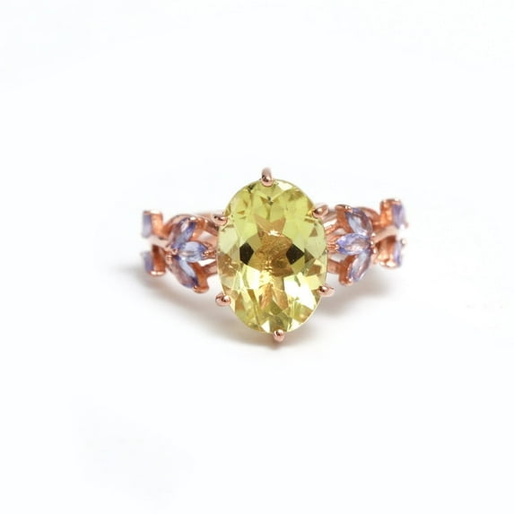 Gold Leaf Cocktail Ring-Unique Engagement Ring-Handmade Rose Gold Vintage Ring-Lemon Quartz Statement Ring-Lemon Anniversary Ring Her