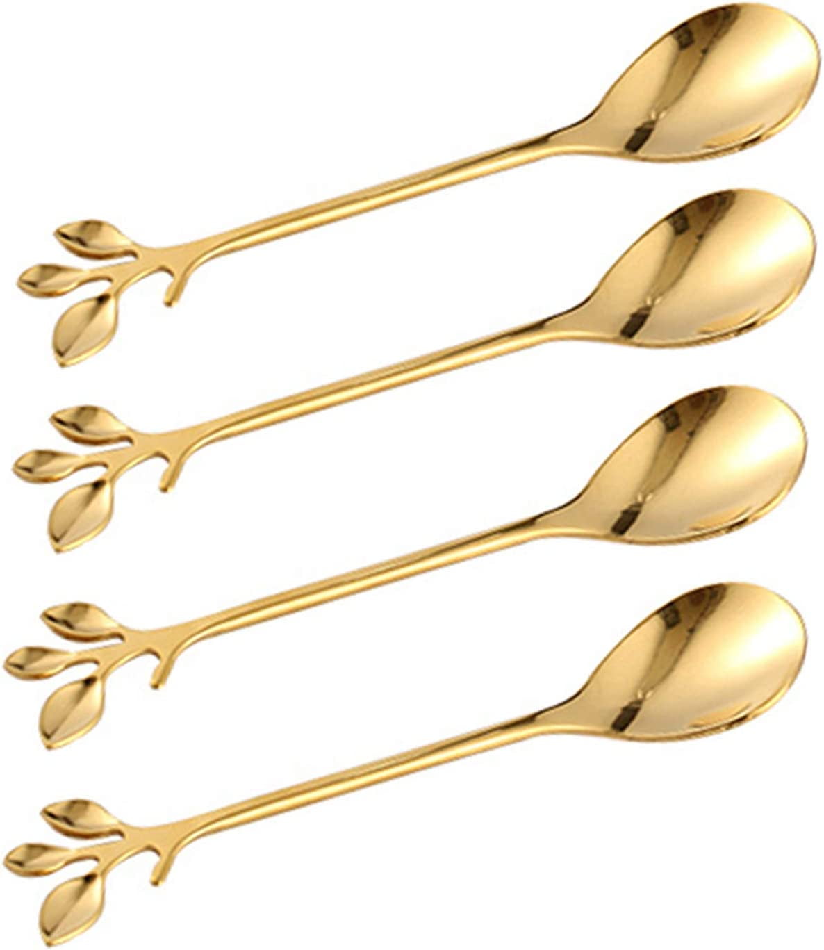 Gold Leaf Coffee Spoon Set of 4 Retro Dessert Demitasse Es Ice