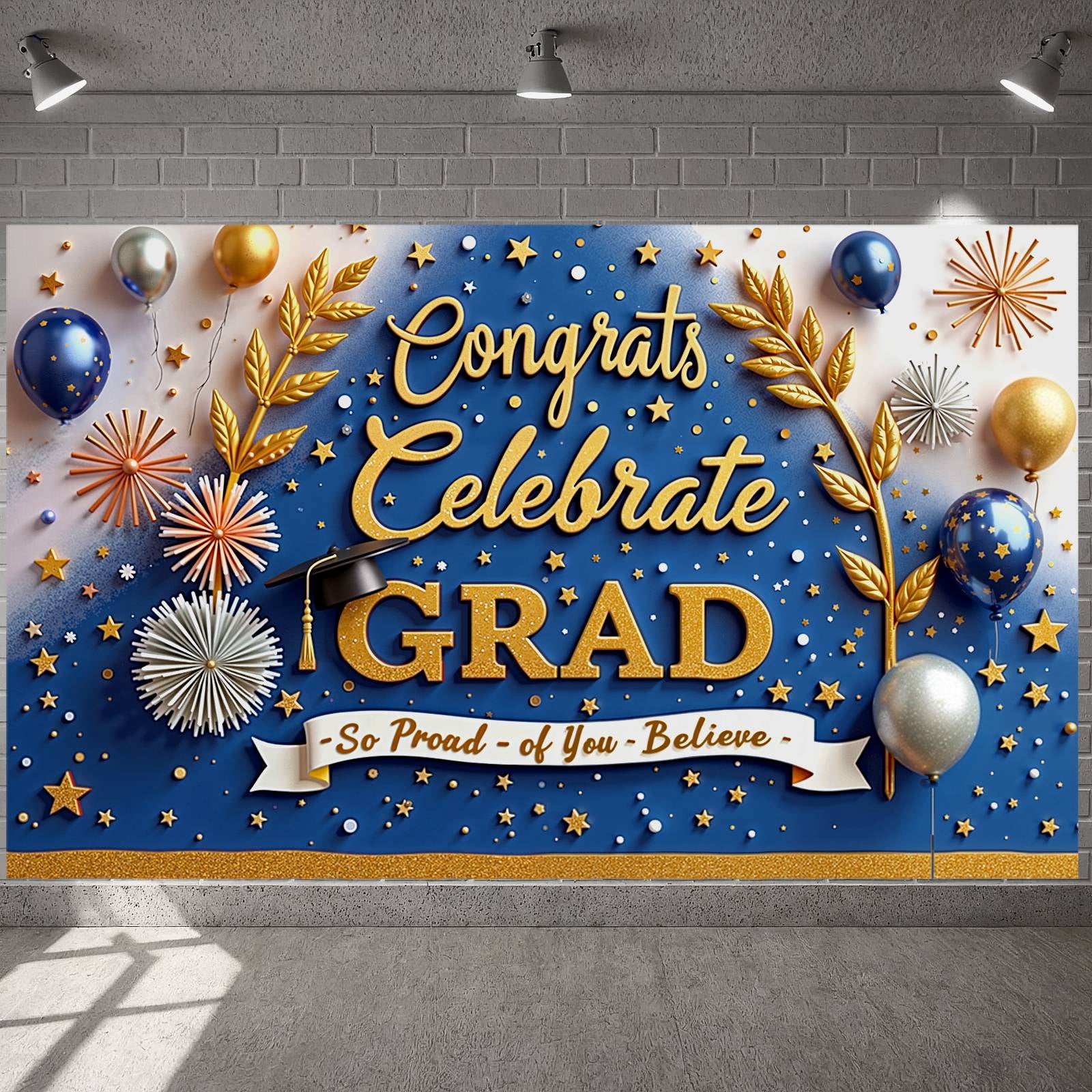 Graduation Stars Gold Leaf Design Graduation Banner Star Pattern Grad Display Blue ...