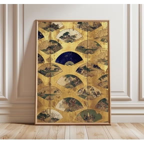 Gold Leaf Fan Art Print Japanese Screen Poster Asian Decor