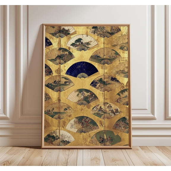 Gold Leaf Fan Art Print Japanese Screen Poster Asian Decor