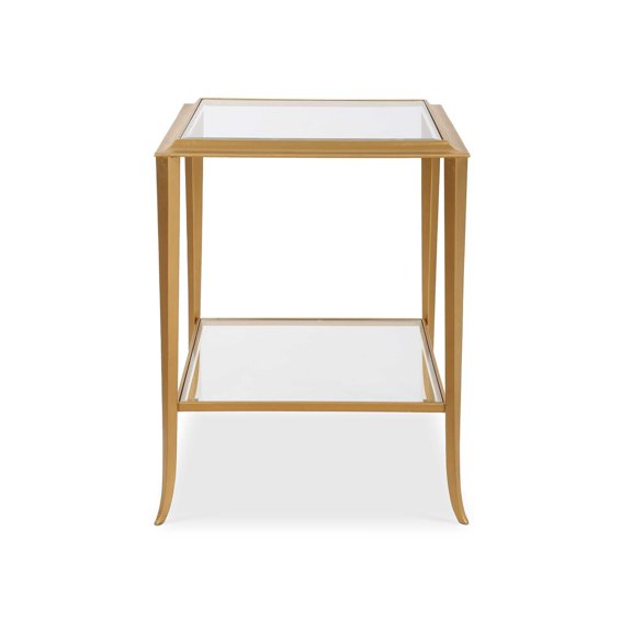 Gold Leaf Finish Iron Accent Table with Beveled Glass Top and Open Storage Shelf