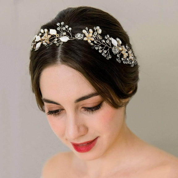 Gold Leaf Flower Headband For Wedding Baby Girl Pearl Hair Piece Elegant Birthday Party Headpiece