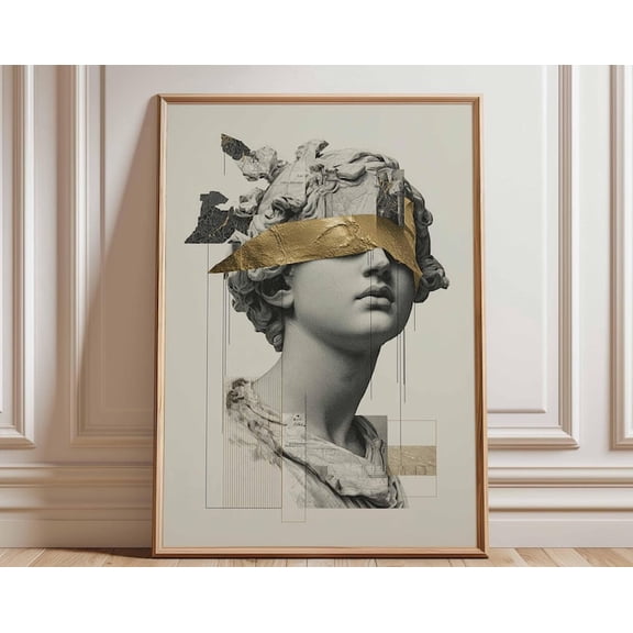 Gold Leaf Greek Statue Classical Bust Wall Art Print, Unframed Paper Poster 8x10in