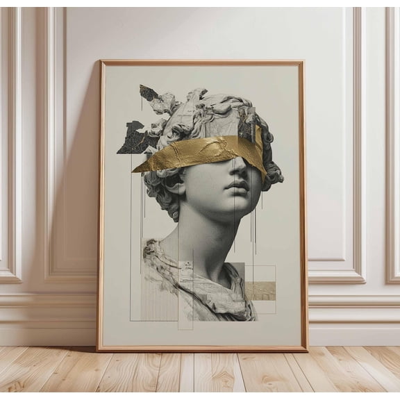 Gold Leaf Greek Statue Poster Modern Classical Bust Abstract Wall Art, Unframed Poster