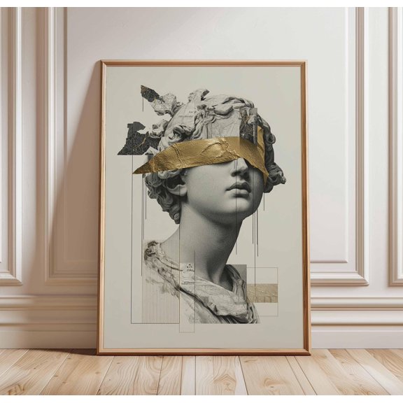 Gold Leaf Greek Statue Poster, Modern Classical Bust Wall Art, Abstract Collage Print, Minimalist Sculpture Decor, Poster Only