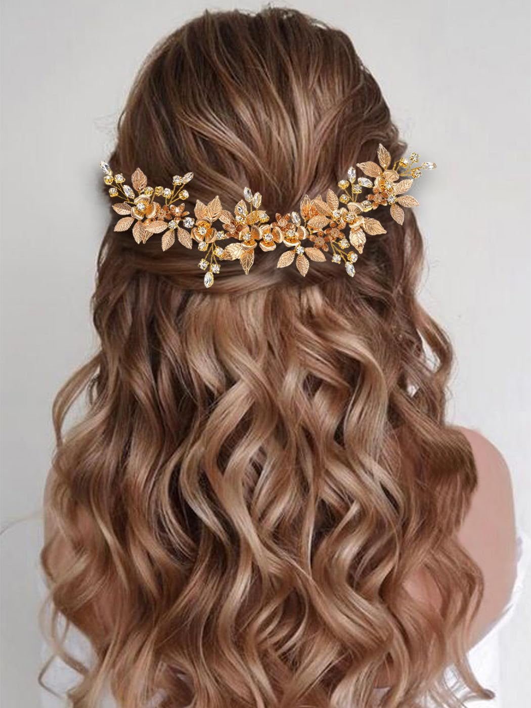 Gold Leaf Headband Geek Goddess Hair Vine Rhinestone Flower  display picture 3