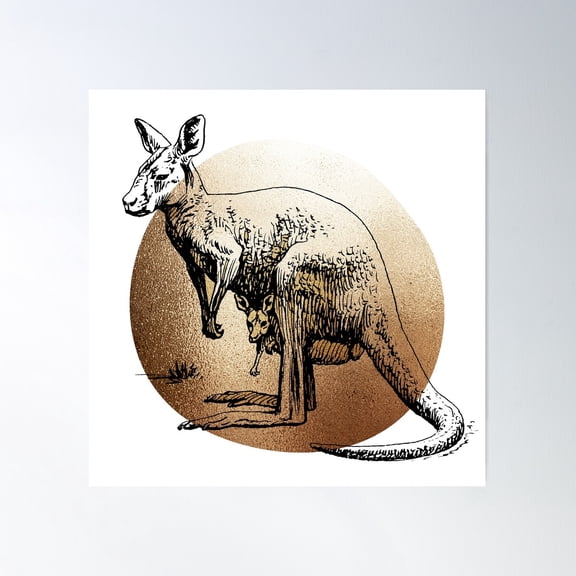 Gold Leaf Kangaroo Illustration Poster Wall Art, Modern Wall Decor For Living Room Bedroom, 24x24 UNFRAMED