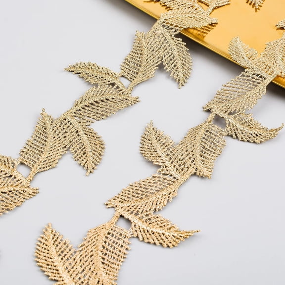 Gold Leaf Lace Trim, 5 Yards Venise Gold Lace Ribbon Embroidery Lace Trim Leaf Craft Lace for Sewing DIY Crafts for Home Decor, 1.57in
