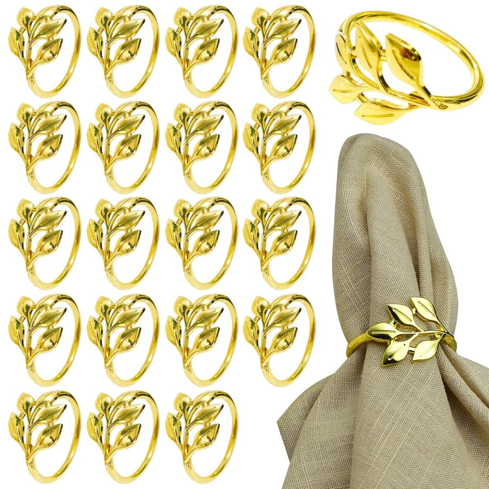 Gold Leaf Napkin Rings , Leaves Napkin Rings for Table Setting, Metal