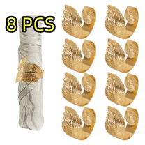 Gold Leaf Napkin Rings Set of 8, Metal Material