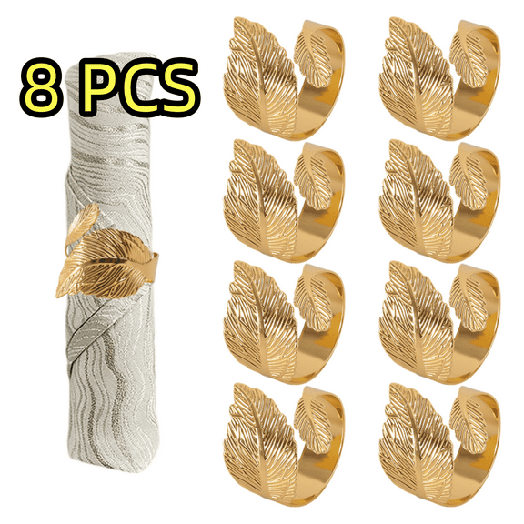 Gold Leaf Napkin Rings Set of 8, Metal Material